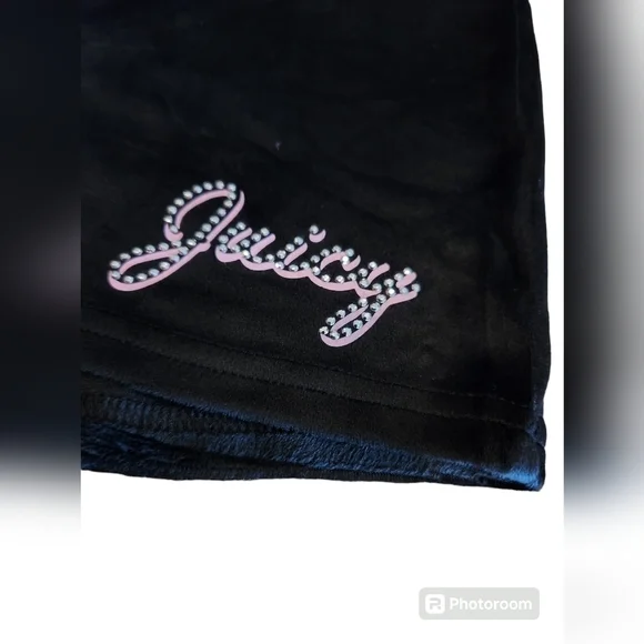 Juicy Couture 2 Piece  Velour Loungewear Short set, Black w/ Pink Studded Logo - Picture 4 of 8